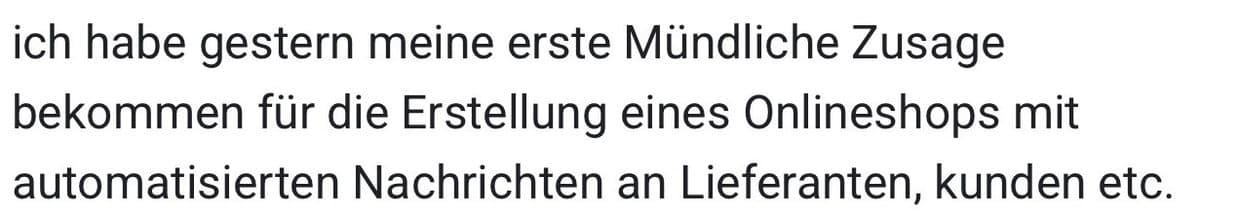 Beitrag: erste mündliche Zusage für einen Onlineshop mit automatisierten Nachrichten.